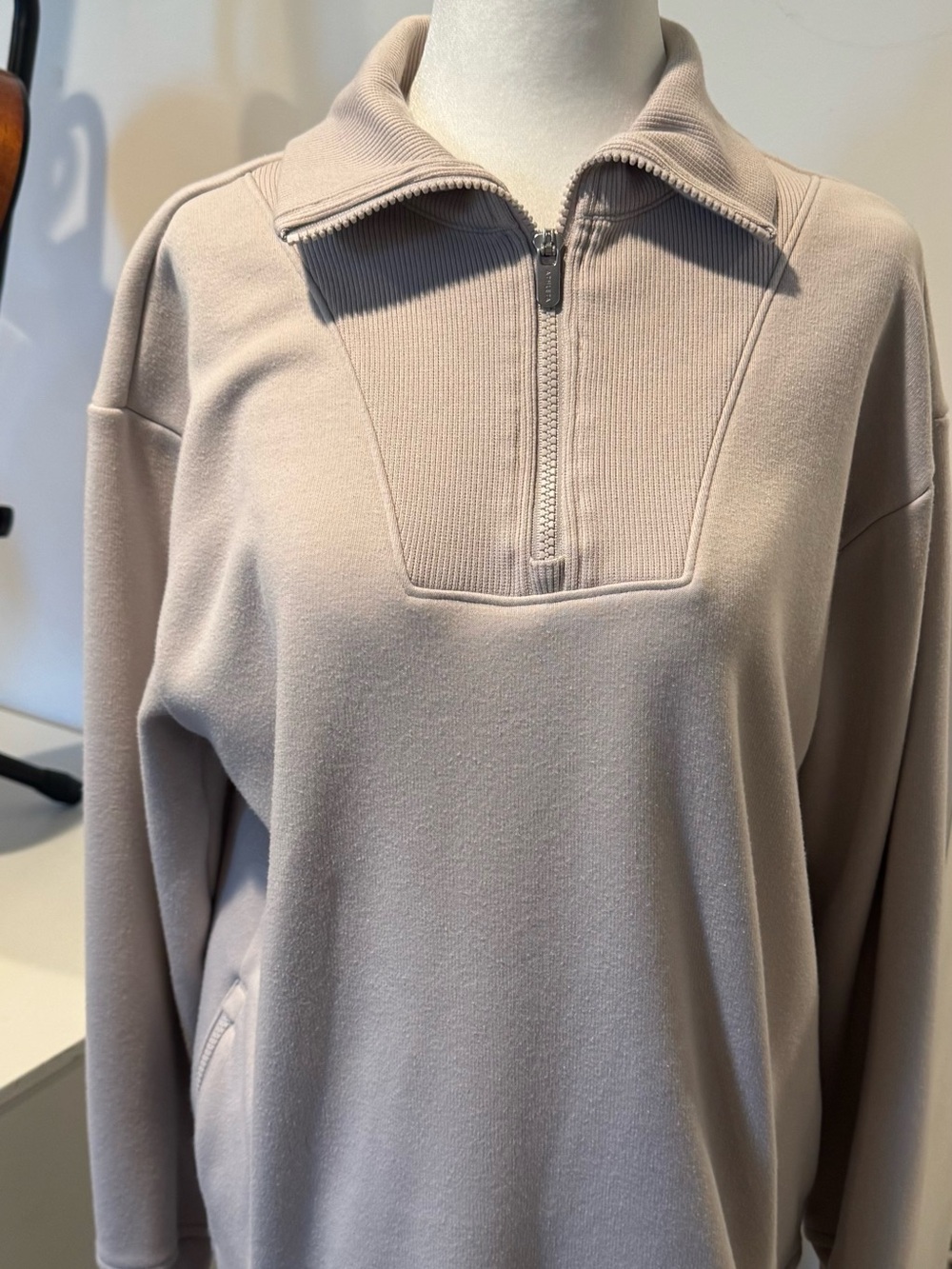 Athleta Half-Zip Cowl Pullover in Light Taupe